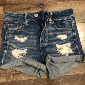 Distressed dark wash high waisted shorts from American eagle outfitters